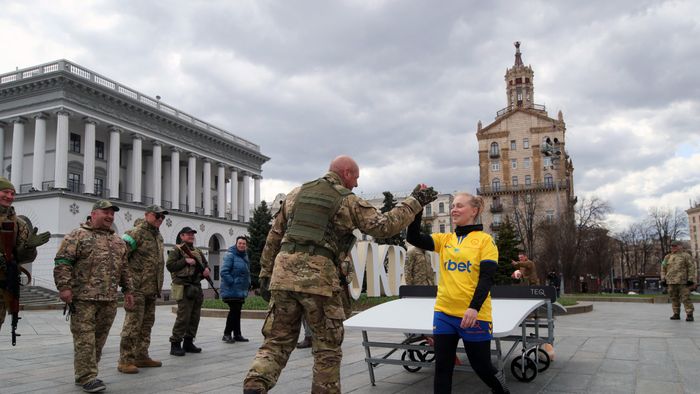 Territorial Defence Soldiers Play Teqball In Kyiv