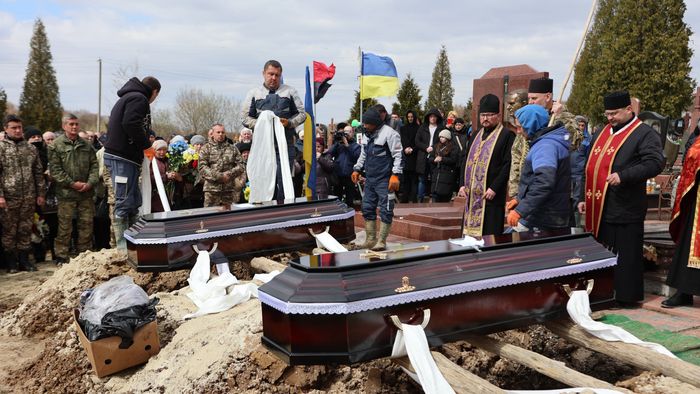 Military funeral of Ukrainian defenders - Roman and Leonid Butusin in Ivano-Frankivsk Region