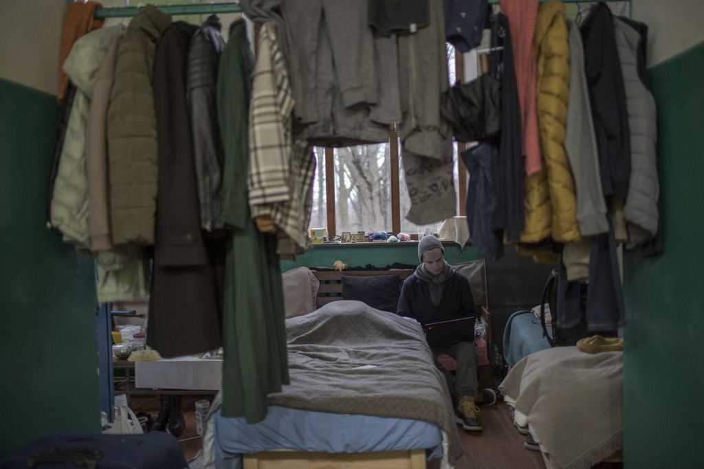 Civilians take shelter at sports hall of Lviv Polytechnic University