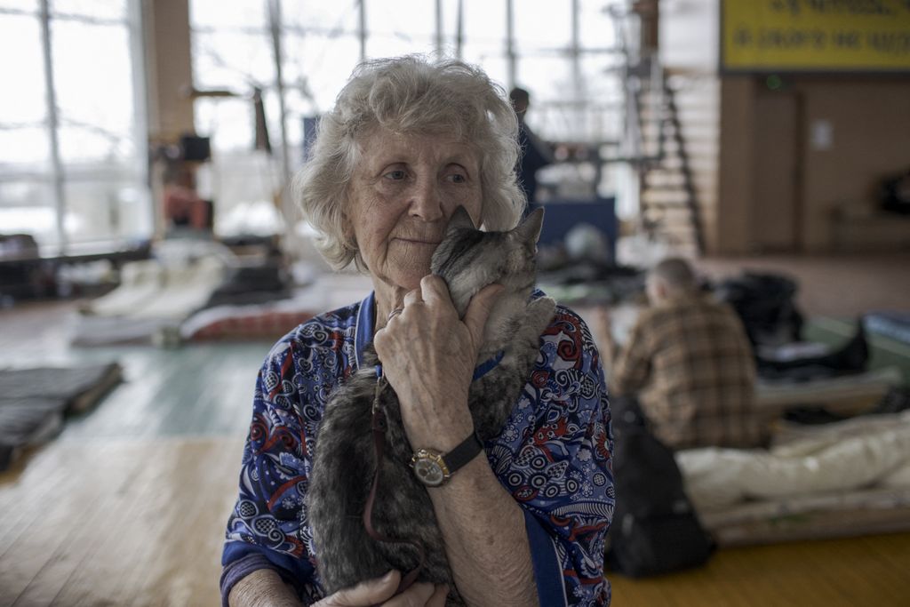 Civilians take shelter at sports hall of Lviv Polytechnic University