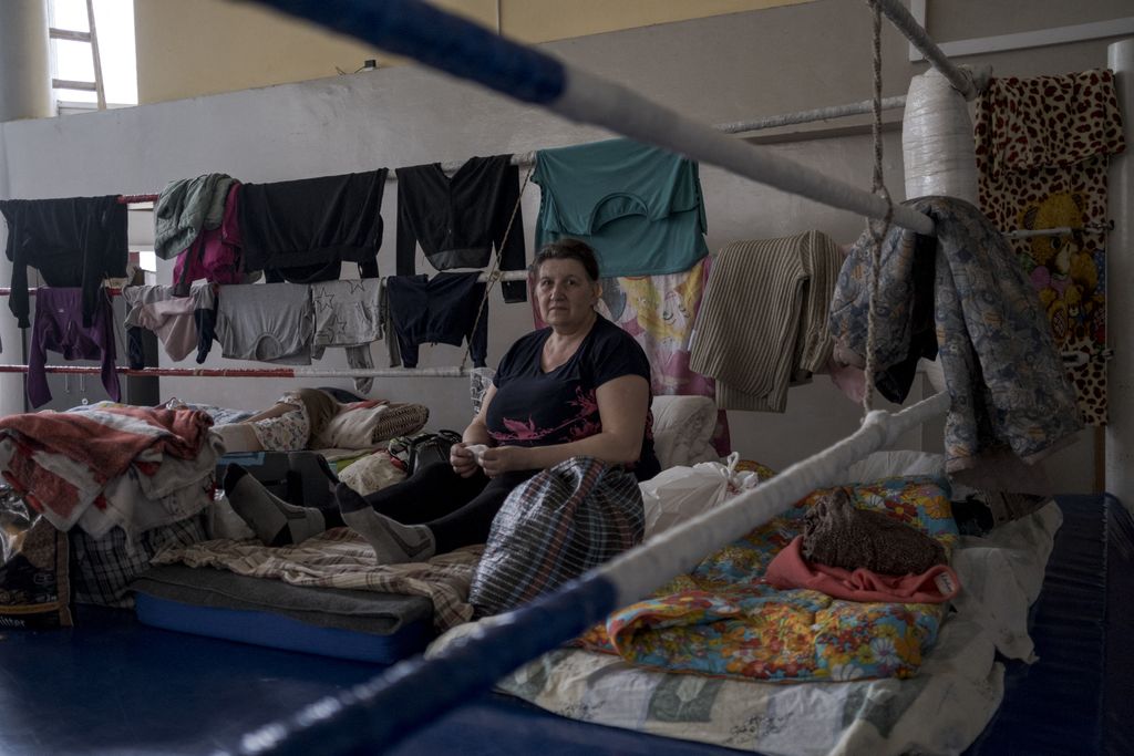 Civilians take shelter at sports hall of Lviv Polytechnic University