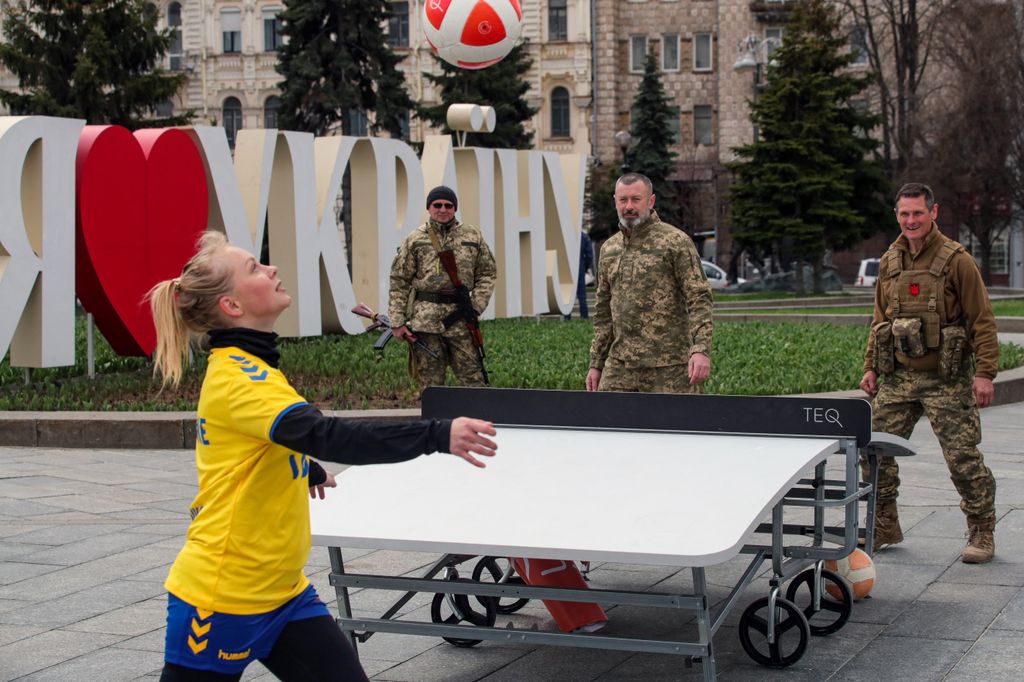 Territorial Defence Soldiers Play Teqball In Kyiv