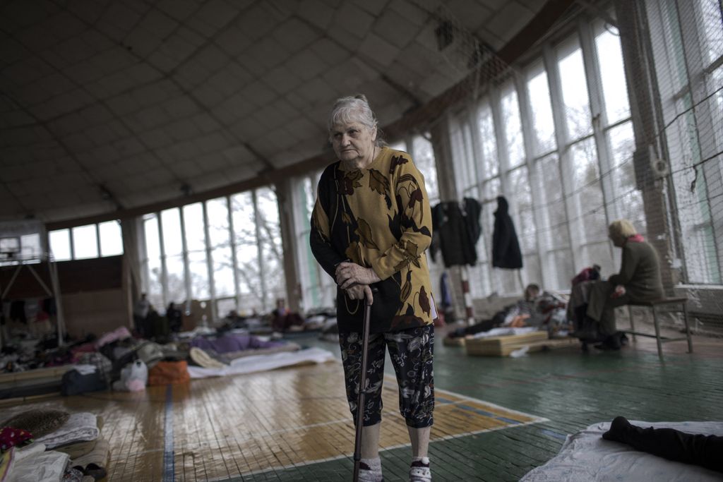 Civilians take shelter at sports hall of Lviv Polytechnic University