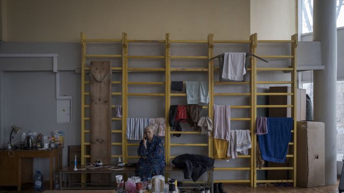 Civilians take shelter at sports hall of Lviv Polytechnic University