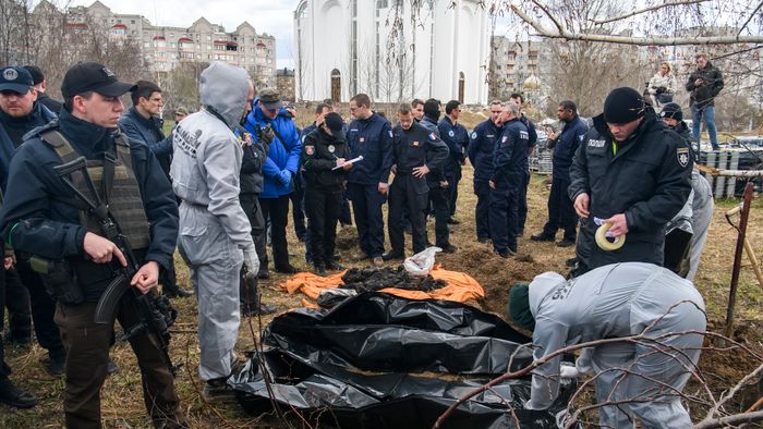 Bodies Of Civilians Killed By The Russian Army That Were Exhumed From A Mass Grave In Bucha