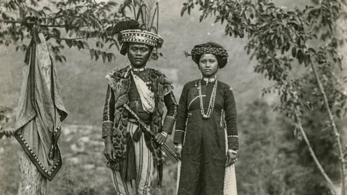 Paiwan chief and lady in full dress, Coa