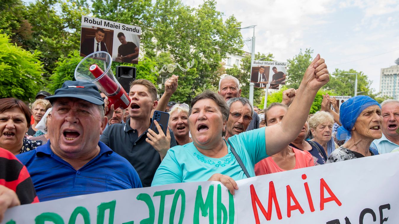 Supporters of the Shor and Communist political parties attend a protest
Moldova