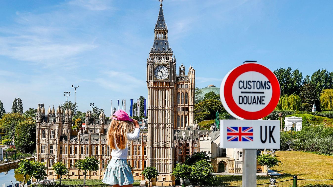 A model of a customs road sign is seen at 'mini-Europe' theme park in Brussels