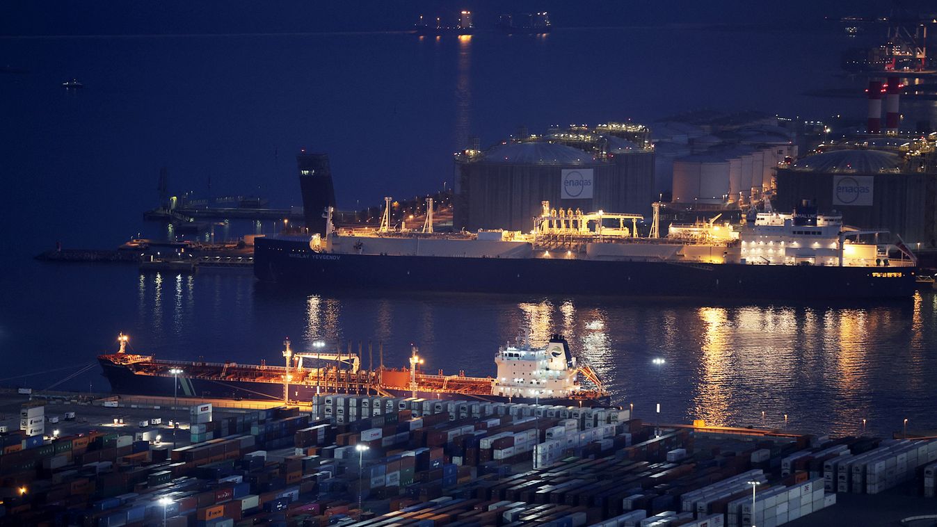 The Nikolay Yevgenov, a ship carrying Russian liquefied natural gas (LNG), is seen at the port of Barcelona