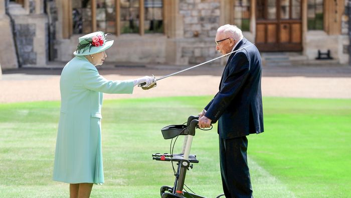 Fundraising UK veteran Captain Tom receives knighthood from Britain's Queen Elizabeth at Windsor Castle