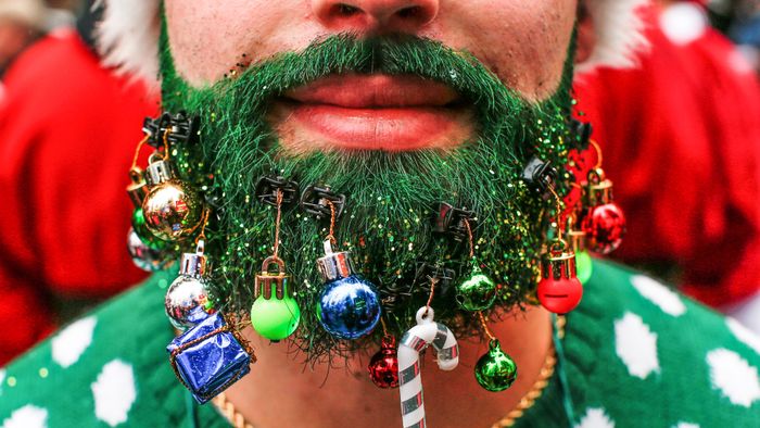 A reveler takes part in the event called SantaCon at Times Square in New York