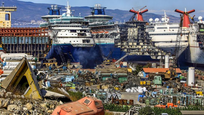 Decommissioned cruise ships are being dismantled at Aliaga ship-breaking yard in the Aegean port city of Izmir