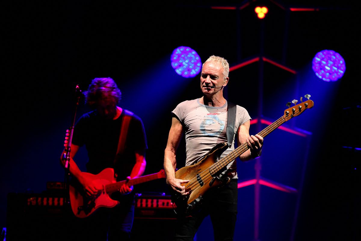 British rock-star Sting performs during a concert at the Arena in Reims, eastern France, on October, 5 2022.