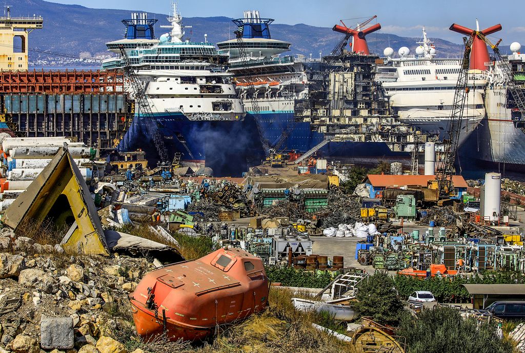 Decommissioned cruise ships are being dismantled at Aliaga ship-breaking yard in the Aegean port city of Izmir