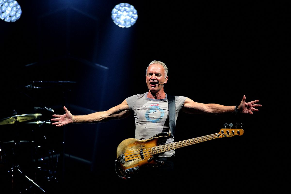 British rock-star Sting performs during a concert at the Arena in Reims, eastern France, on October, 5 2022.