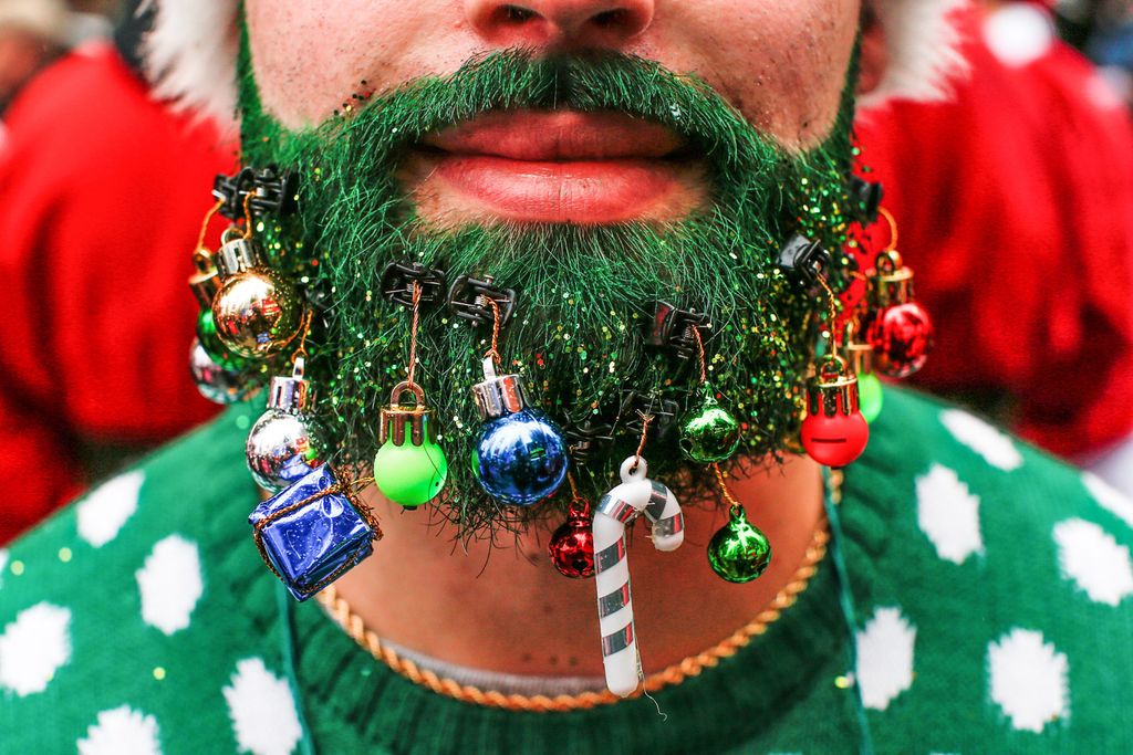 A reveler takes part in the event called SantaCon at Times Square in New York