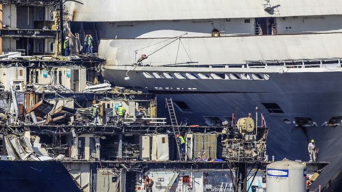 Decommissioned cruise ships are being dismantled at Aliaga ship-breaking yard in the Aegean port city of Izmir