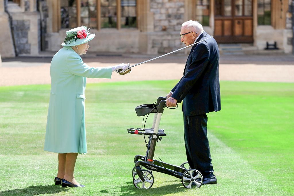 Fundraising UK veteran Captain Tom receives knighthood from Britain's Queen Elizabeth at Windsor Castle