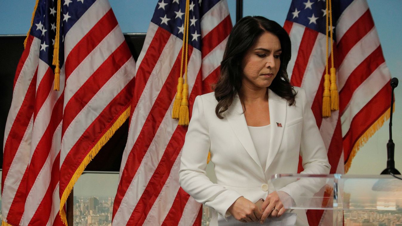2020 Democratic U.S. presidential candidate and U.S. Rep. Tulsi Gabbard speaks during a news conference at the The 9/11 Tribute Museum in New York