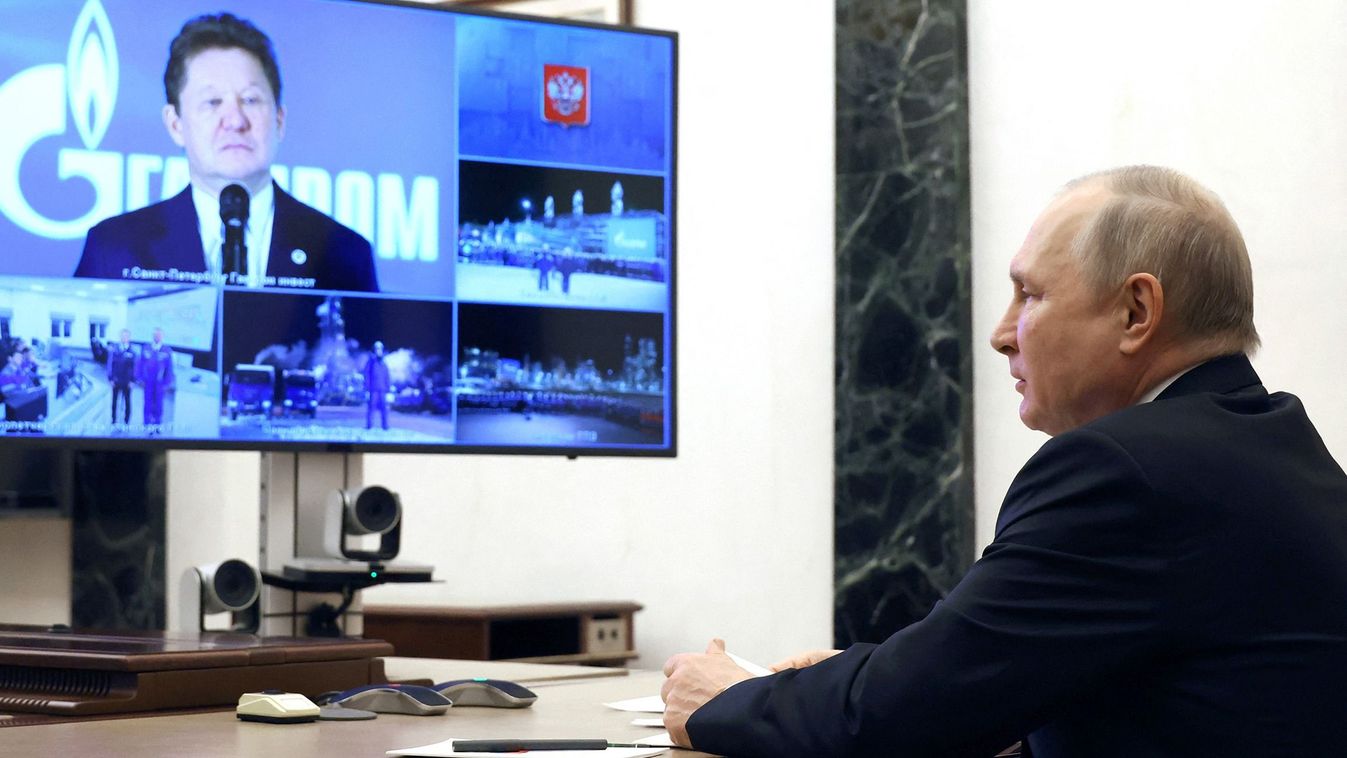 Russian President Putin takes part in a ceremony launching production at a gas field, via a video link in Moscow
