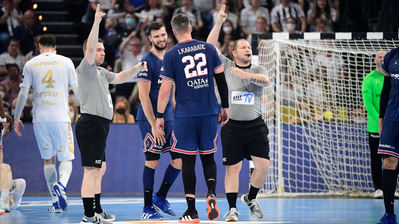 Immer weder verhängten die Schiedsrichter Slave Nikolov/Gjorgji Nachevski (Nordmazedonien) Zeitstrafen, Handball, Männe
