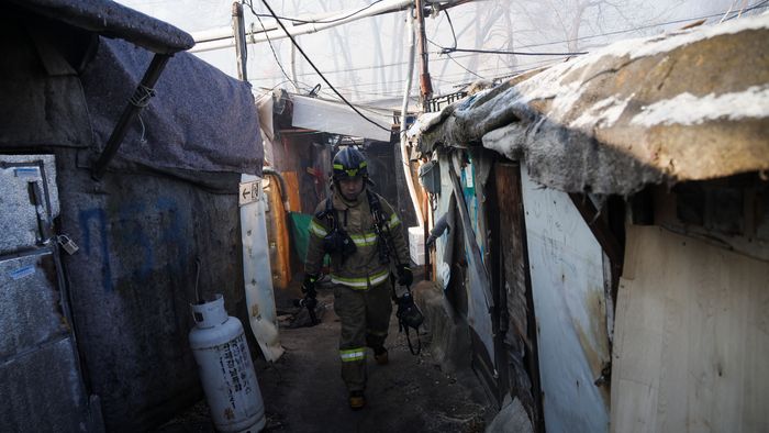 Fire at Guryong village, in Seoul