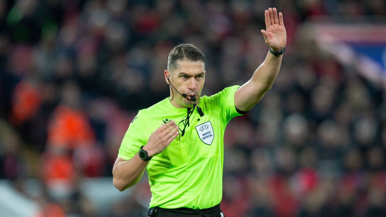 Liverpool v Real Madrid Champions League 21/02/2023. Referee Istvan Kovacs during the Champions League match between Liv
