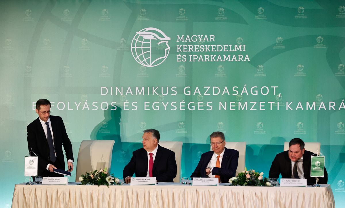 Orbán Viktor, Varga Mihály, Nagy Márton, Parragh László az idei gazdasági évnyitón.
