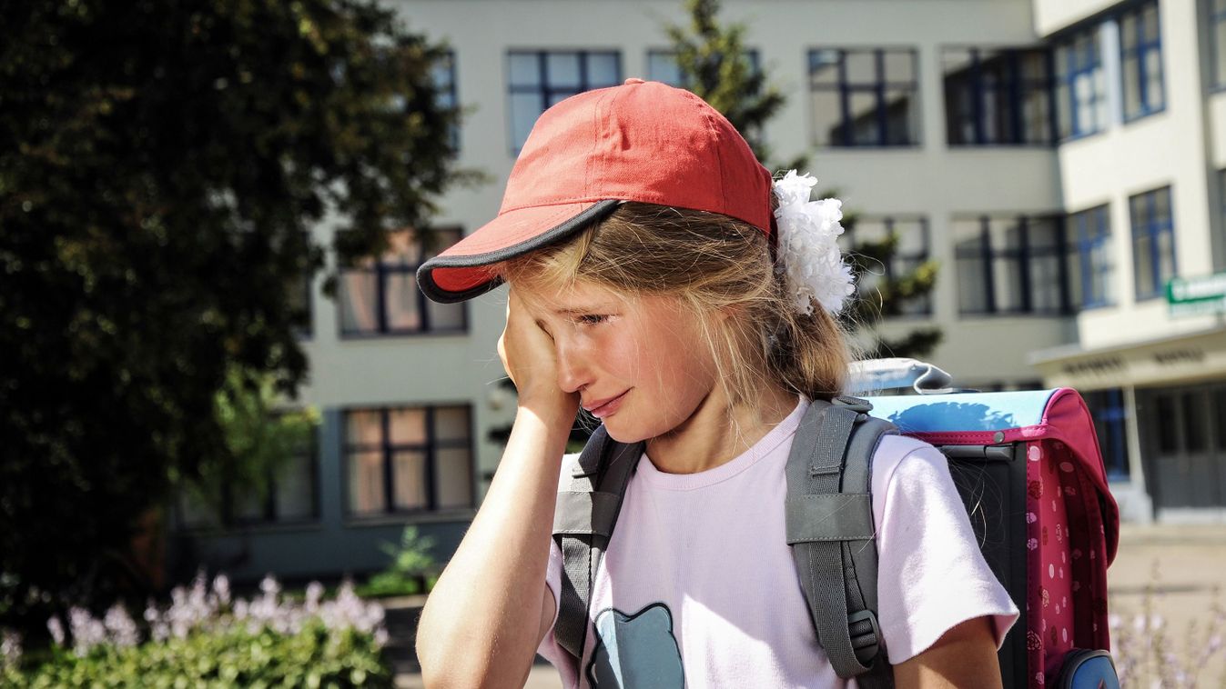 Crying,Girl,In,Front,Of,The,School