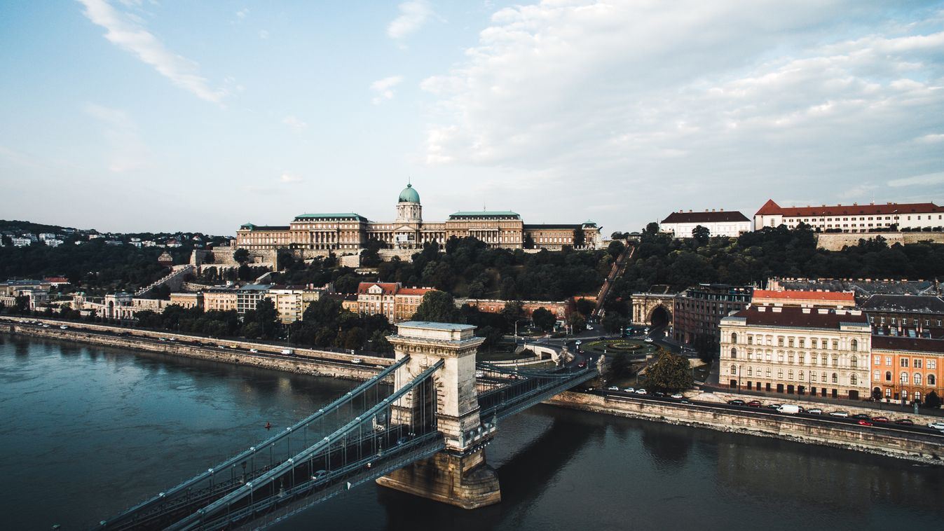 Budapest,,Hungary,-,Drone,Perspective,Of,Buda,Castle,With,Szechenyi