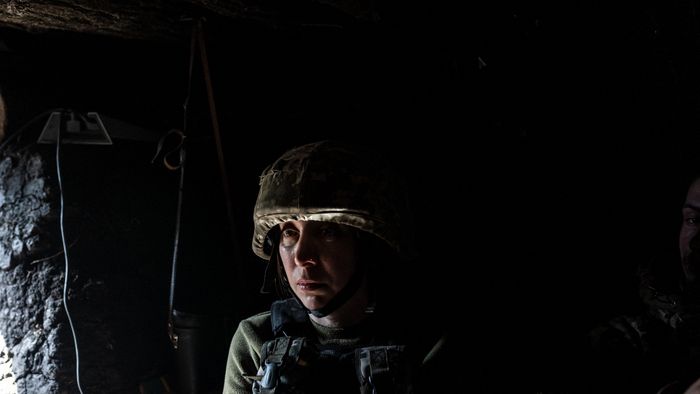 Ukrainian soldiers on the frontline in Donetsk Oblast