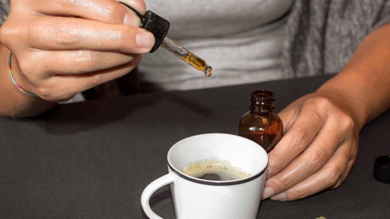 Pouring,Cbd,Tincture,In,A,Coffee,Cup,,Natural,Medicine,Made
