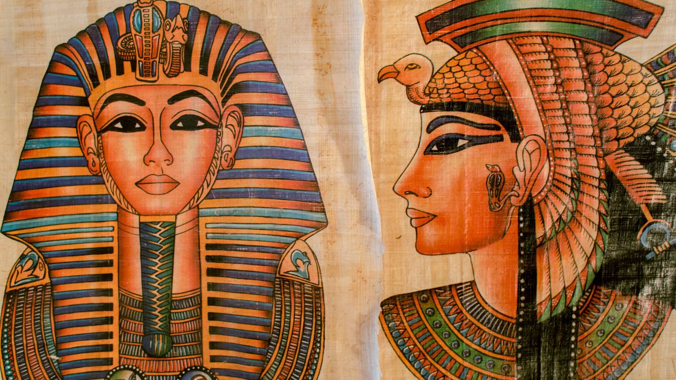Old,Paper,With,Egyptian,Queen,Cleopatra,And,Sphinx