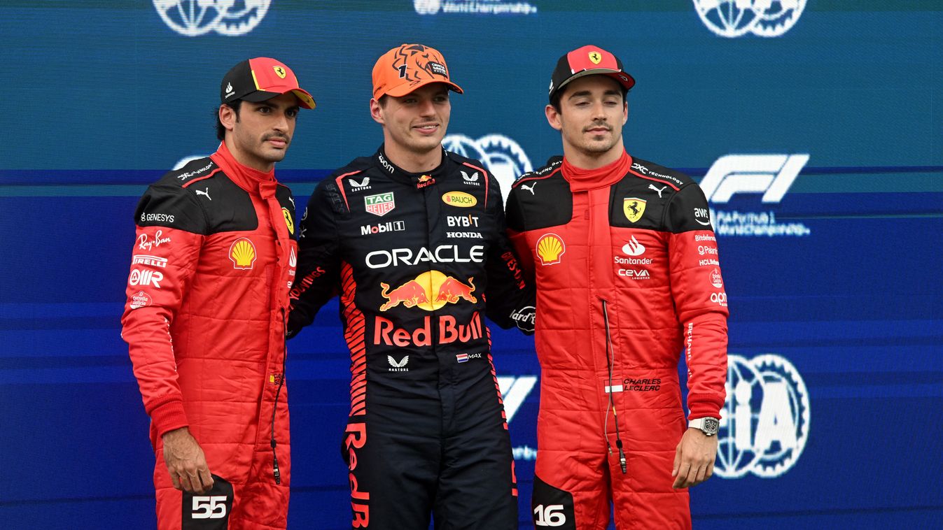 Carlos Sainz, Max Verstappen és Charles Leclerc