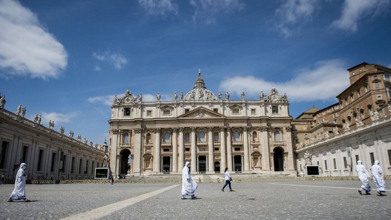Nuns attend Pope Francis' live streamed Angelus prayer on Saint Peter's square on May 24, 2020 at the Vatican.