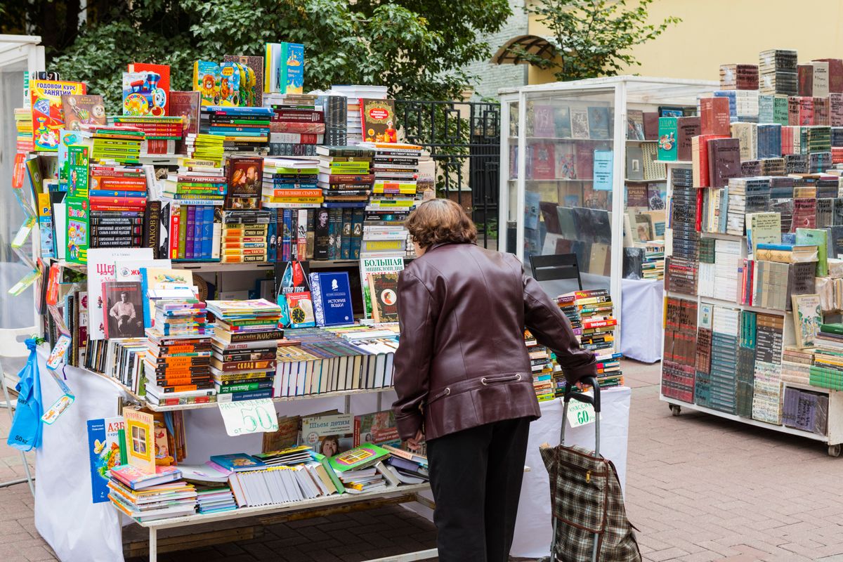 Book seller in Arbat Street, Moscow, Russia