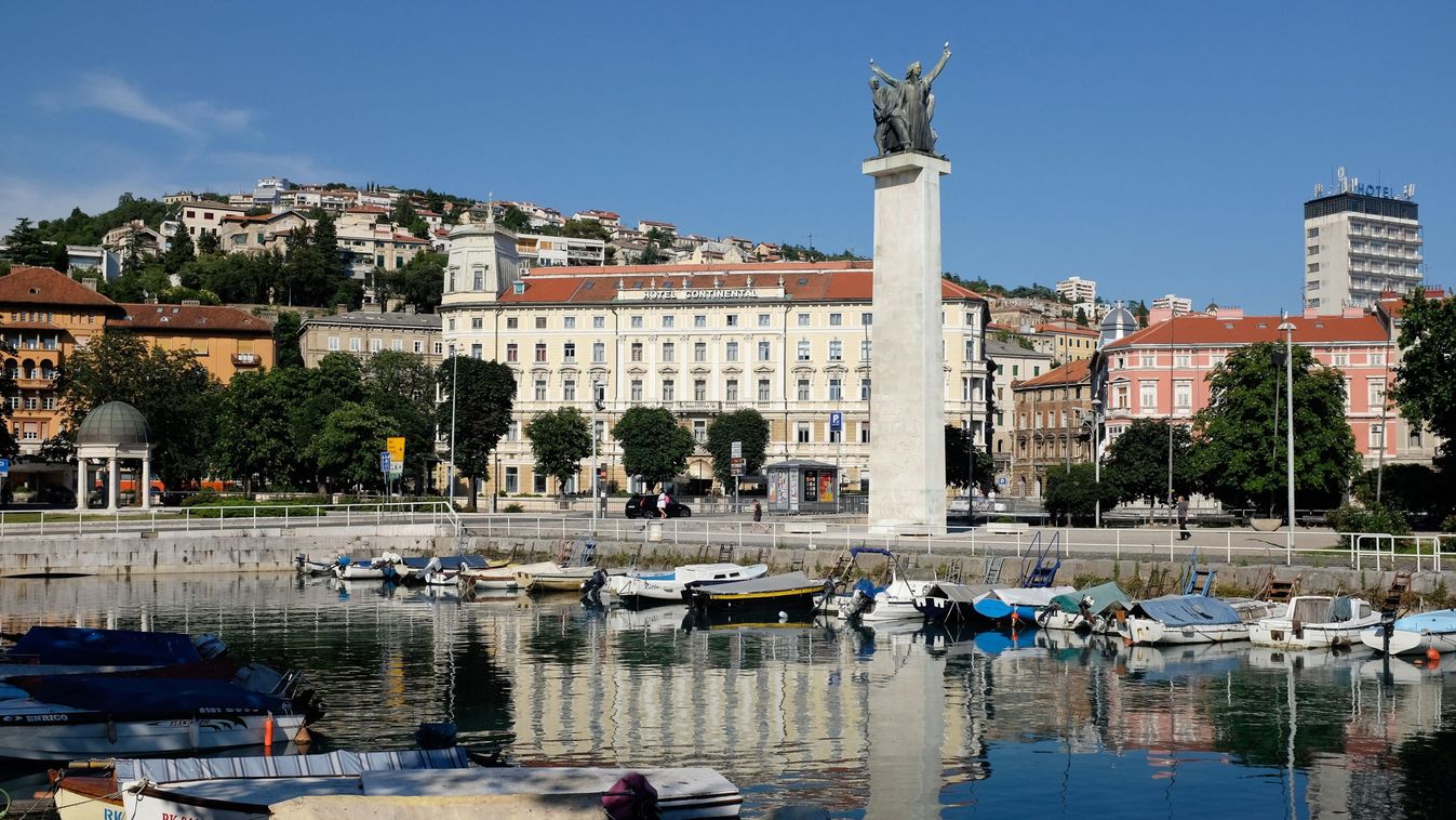 Rijeka city panorama with the inner harbour, the river Rjecina the area of Trsat