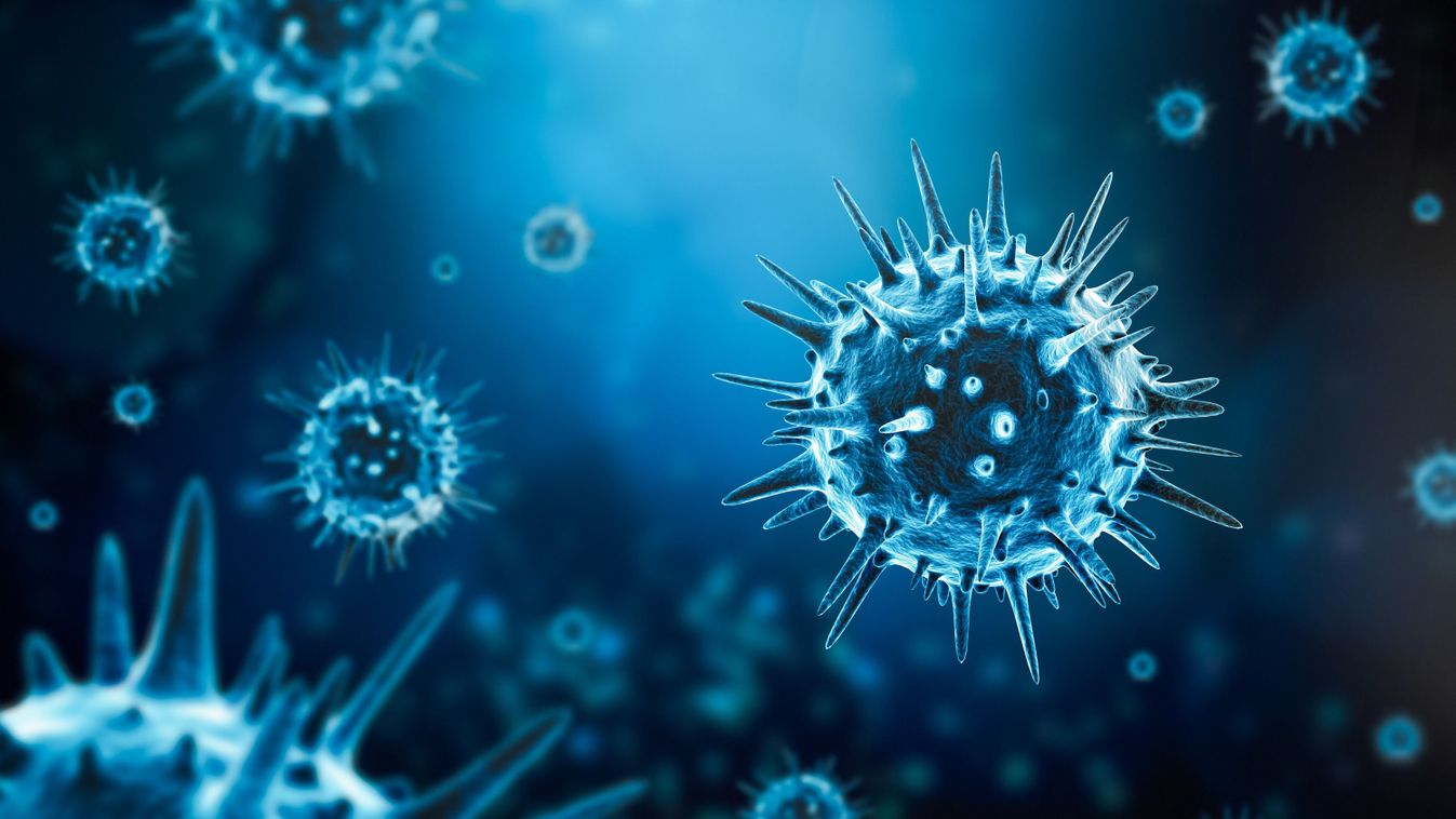 Microscopic,Generic,Virus,Cell,3d,Rendering,Illustration,On,A,Blue