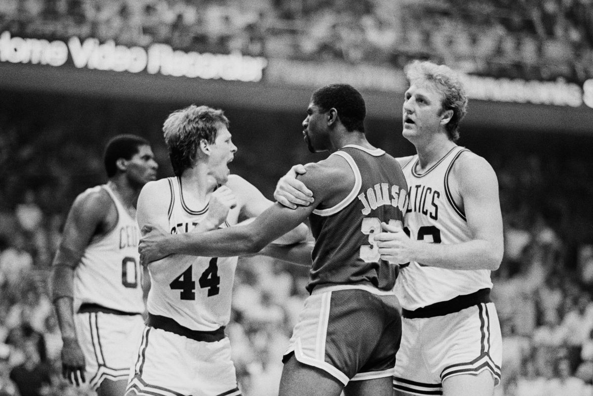 Basketball Player Larry Bird Restraining Magic Johnson