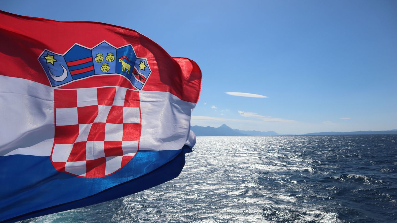 Flag,Of,Croatia,Over,The,Sea,Against,The,Backdrop,Of