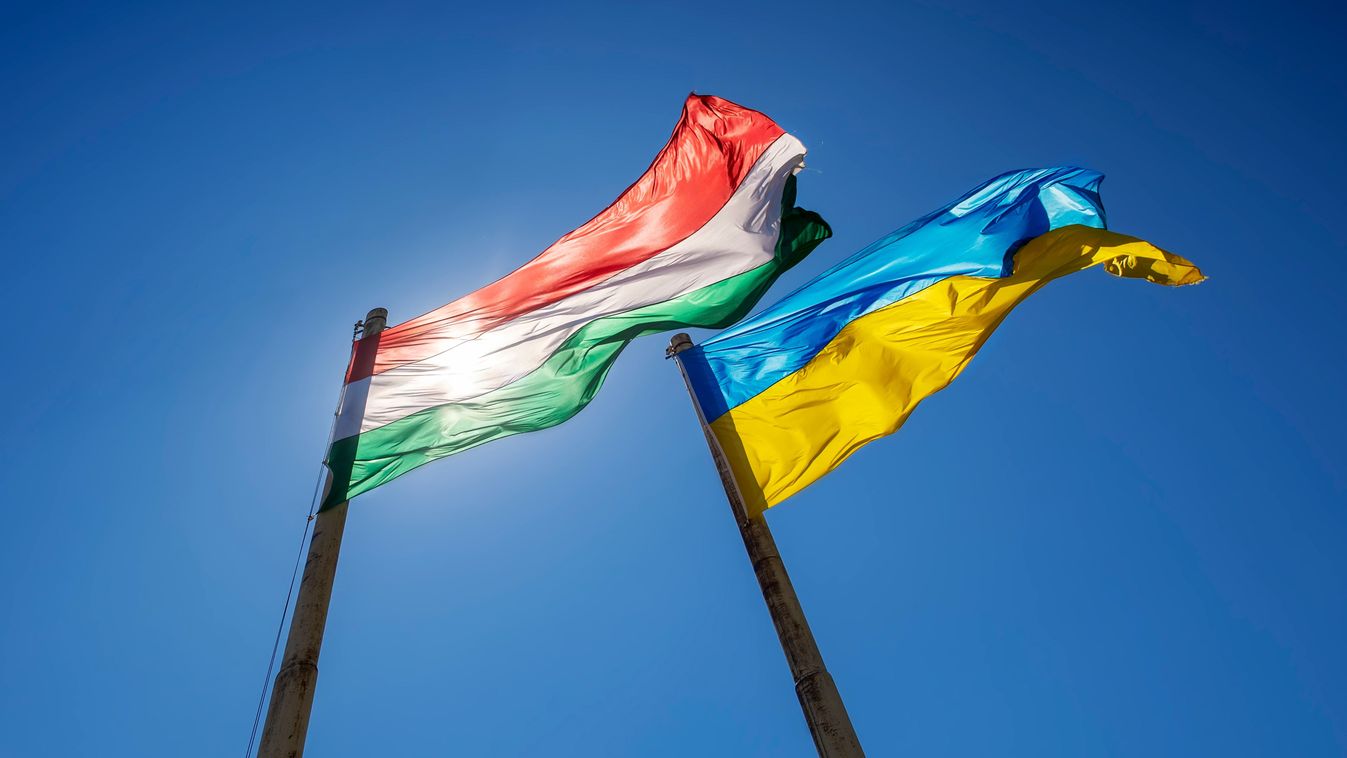 Flags,Of,Hungary,Ukraine,And,European,Union,Waving,On,Pole