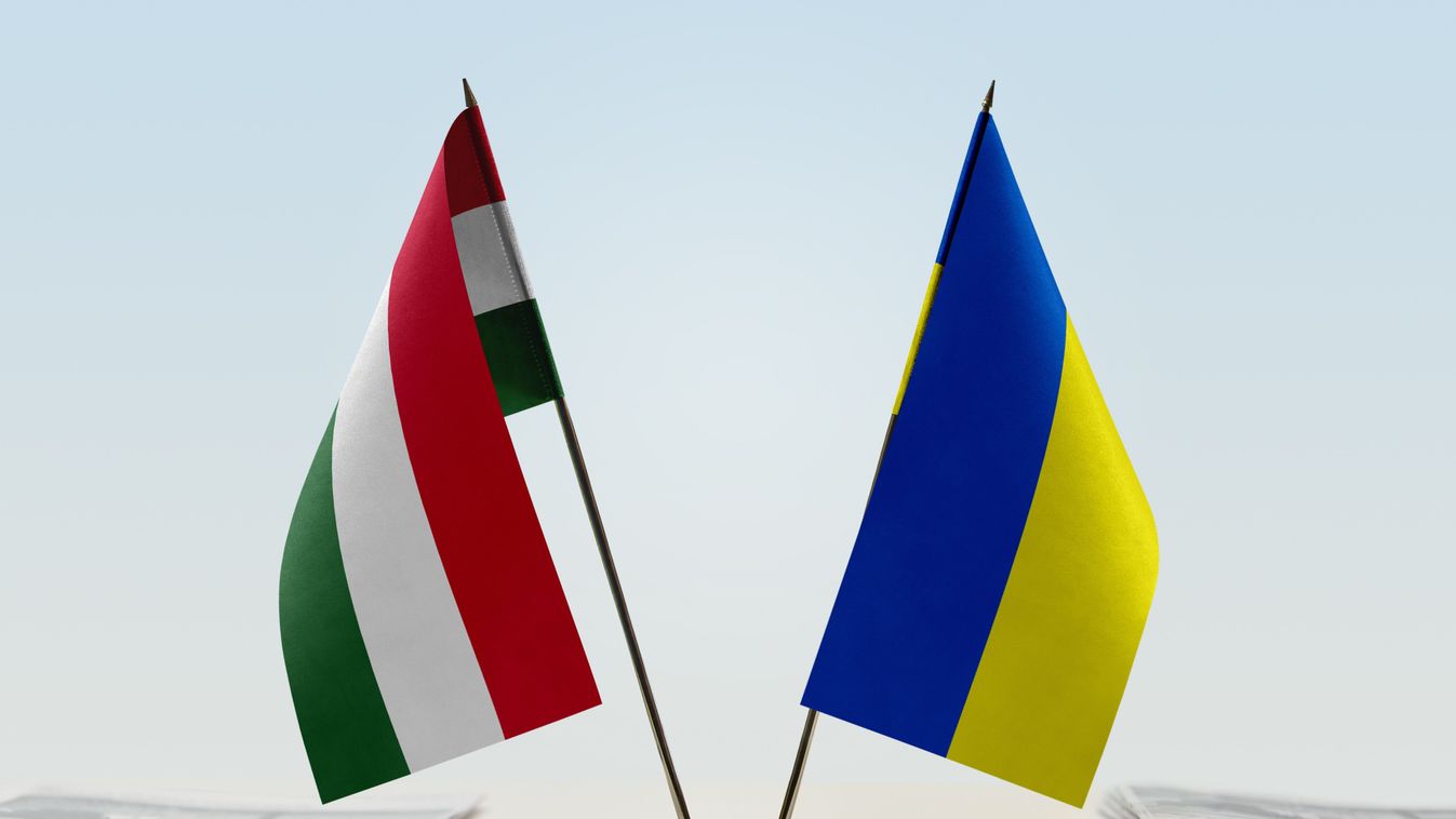 Flags,Of,Hungary,And,Ukraine.,Cloth,Of,Flags,Is,3d
