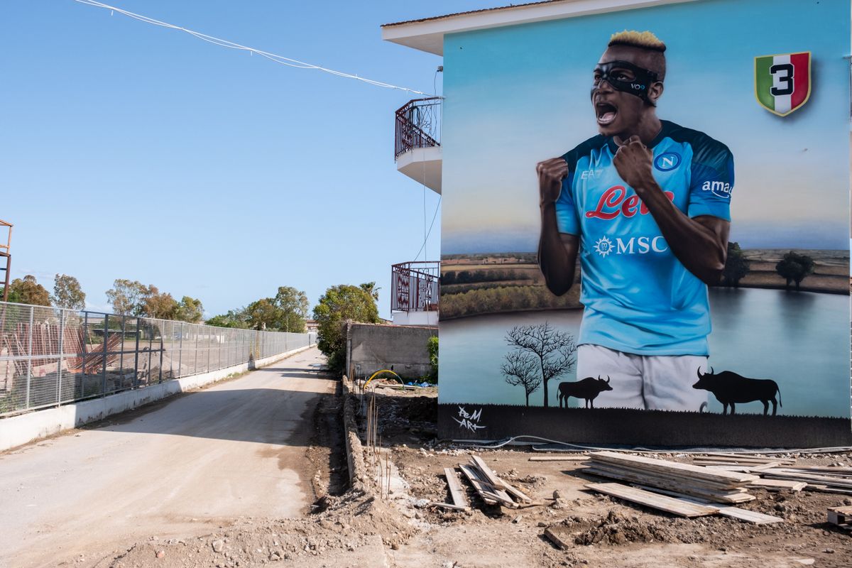 Murals of SSC Napoli player Victor Osimhen in Italy