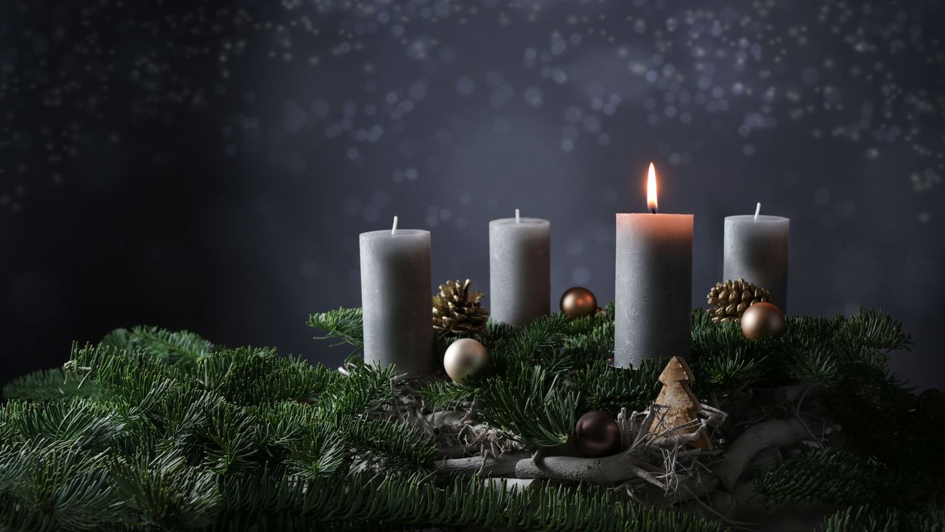 First,Advent,With,One,Burning,Candle,On,Fir,Branches,With