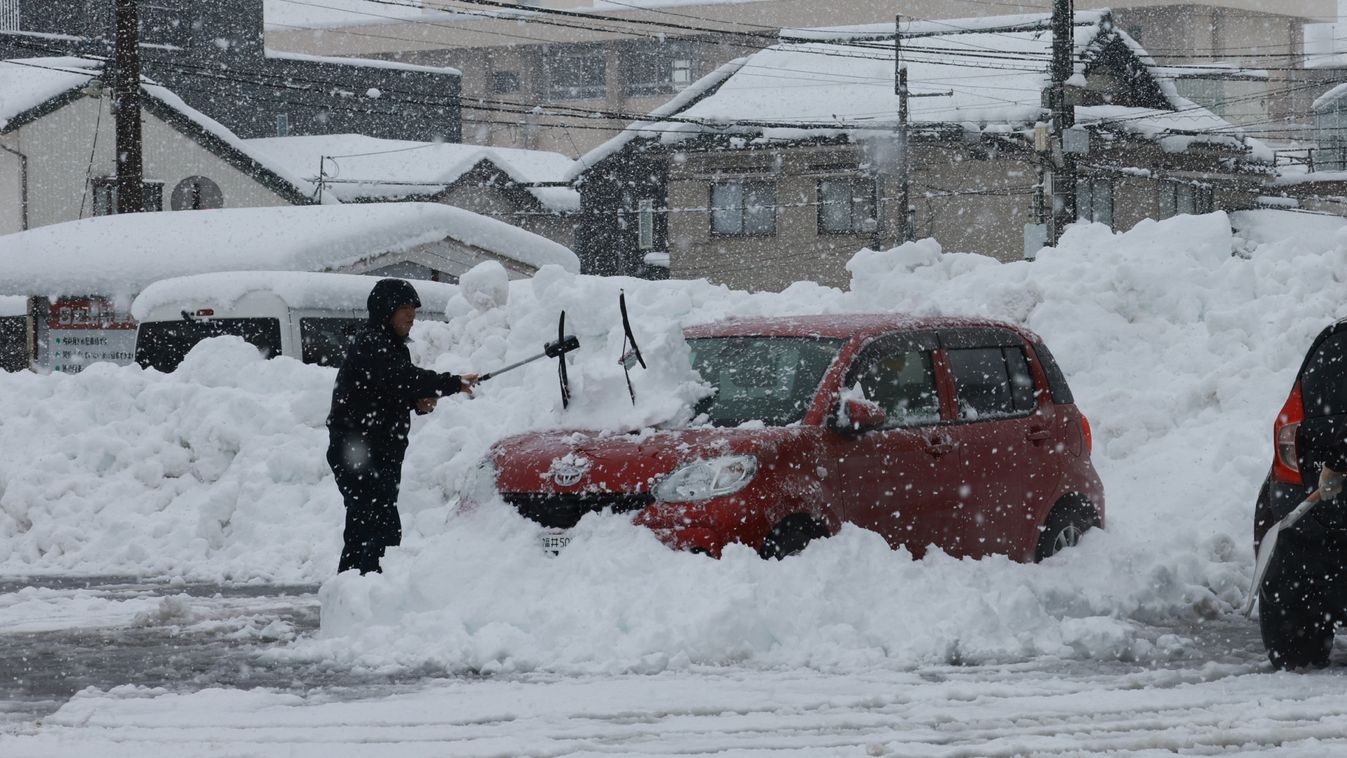 Snow Accumulates in Hokuriku Region in Japan