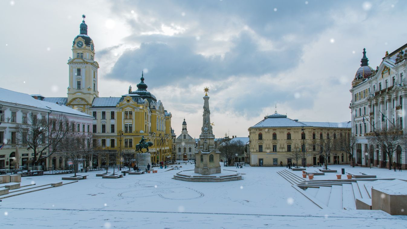 Pécs,City,Center,In,White,With,Snow,,Hungary
