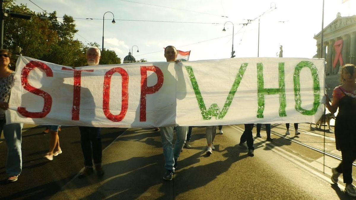 Magyarok a bécsi WHO elleni tüntetésen (Forrás: YouTube/Médiavadász)