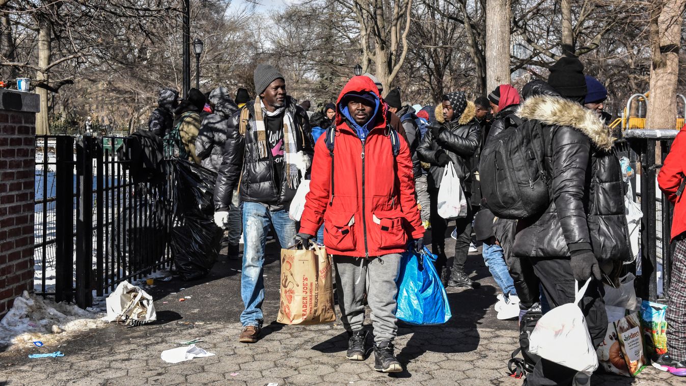 Homeless Migrants Receive Food And Clothing At New York City Park