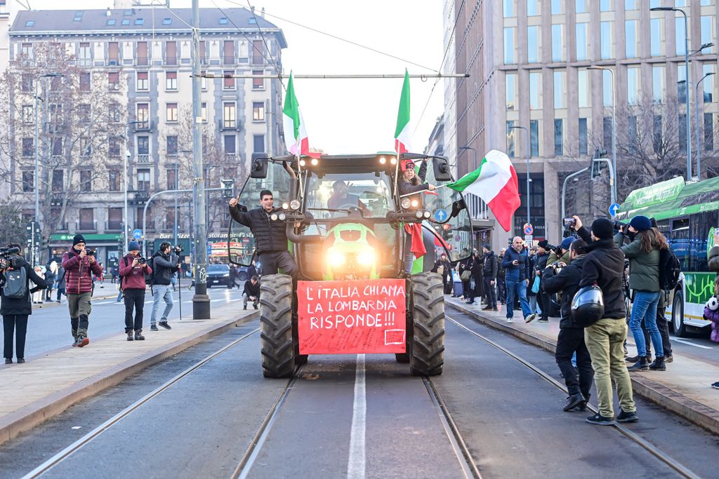 Farmers protest in central Milan, Italy