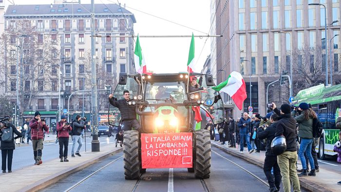 Farmers protest in central Milan, Italy